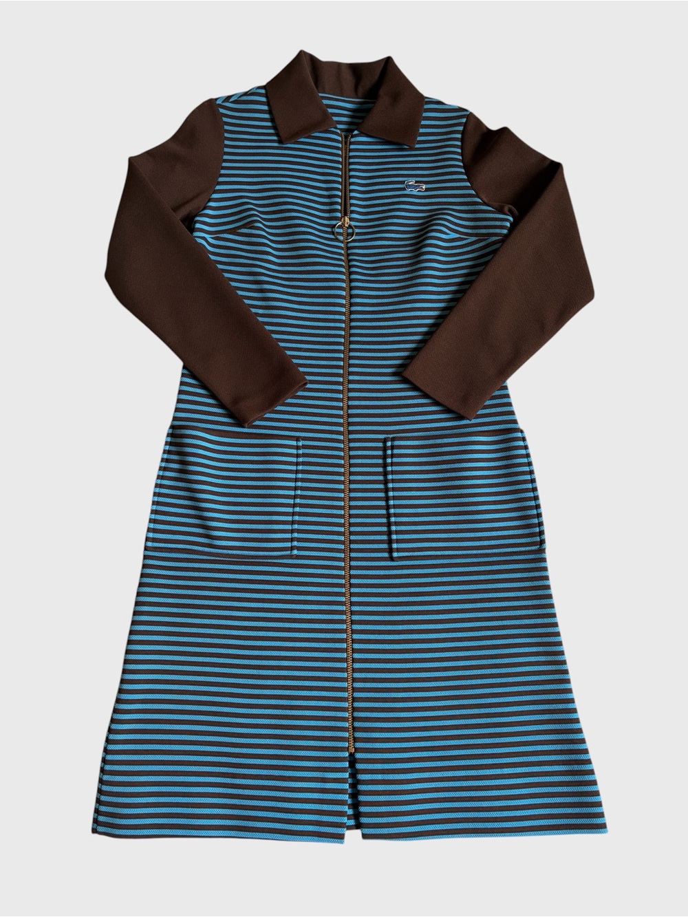 Vintage 60s 70s David Crystal Lacoste Striped Knit Dress Size 10 Mod Preppy